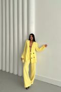 MODAL 4 DÜĞME ASTARSIZ CEKET - PANTOLON TAKIM - Sarı resmi